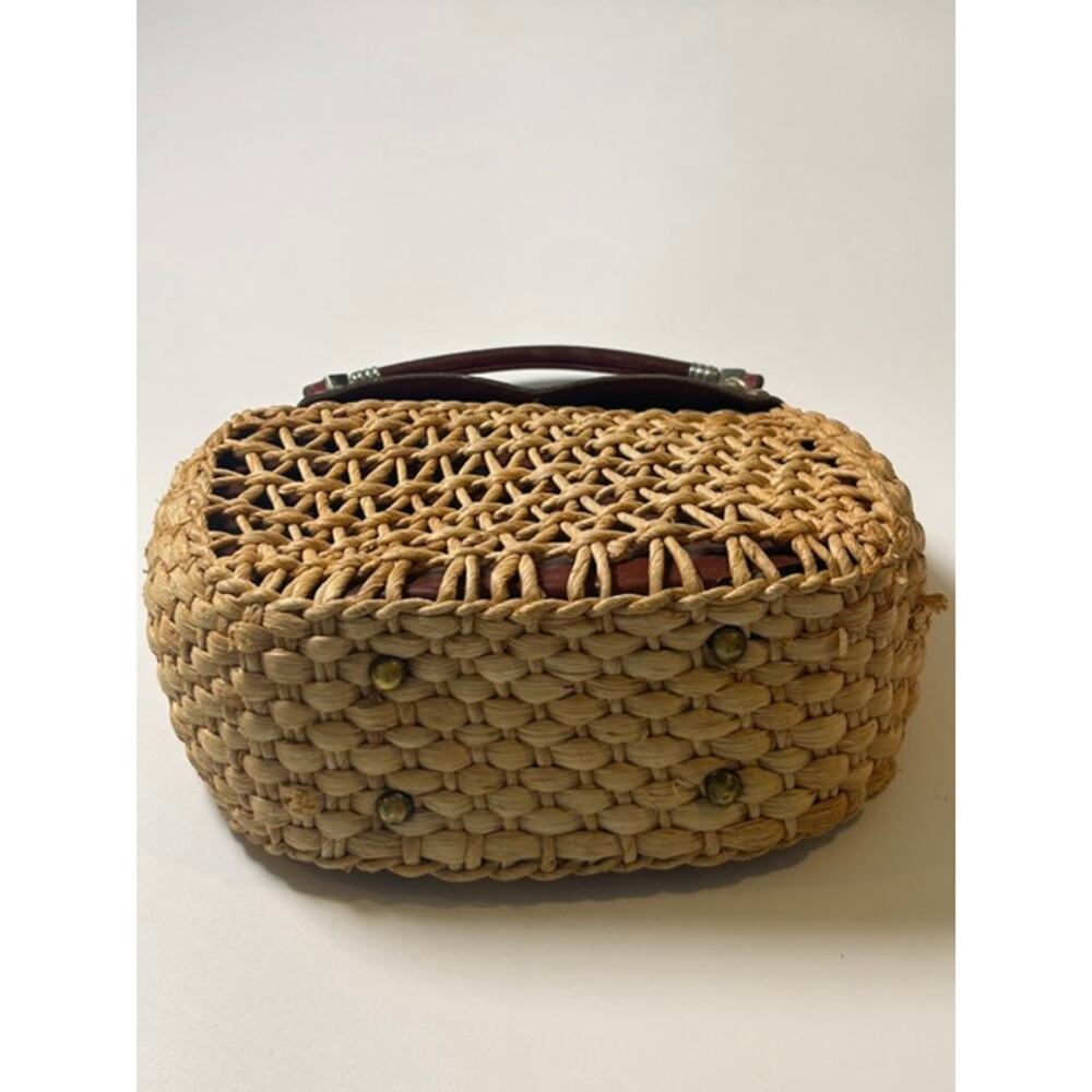 Vintage 70s Etienne Aigner Woven Rattan Leather Basket Handbag Satchel Oxblood - Picture 6 of 7
